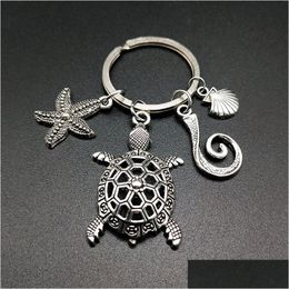 Key Rings Antique Keychain Holder Sea Animal Keyrings Starfish Turtle Shell Sier Charms Car Chain Jewelry Fashion Promotion Favor Dr Dhfjt