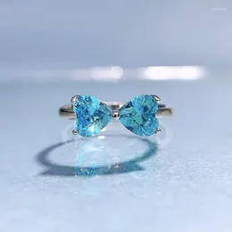 Cluster Rings S925 Silver Luxury 6 Heart Shaped Sea Blue Treasure Ring Cross Border Instagram Fashion Versatile Wholesale