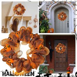 Decorative Flowers Pumpkin Halloween Front Door Wreath Outdoor Home Garage Decoration Supplies 18 Boxwood