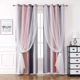 Window Treatments# Double Layer Curtains for Girls Bedroom Room Darkening Thermal Curtain Rainbow Star Blackout Curtains for Kid Nursery Child Y240517