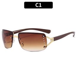 Designer fashion diamond-encrusted square sunglasses high quality street hip hop frameless sunglasses
