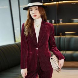 Women's Two Piece Pants High Quality Fabric Velvet Women Business Suits With And Jackets Coat For Office Work Wear Blazers Set Pantsuits
