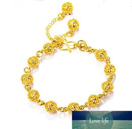 Luxury 24K Yellow Gold Bracelet for Women Hollow Bead Fashion Charms Bracelet Gold Filled Hand Chain Wedding Fine Jewellery Gift1127175