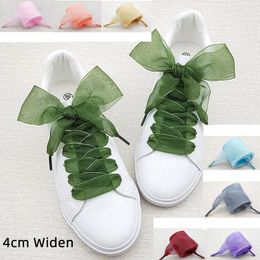 Shoe Parts 1 Pair 4CM Widen Chiffon Flat Shoestrings Sneakers Sport Bow Shoes Laces For Women