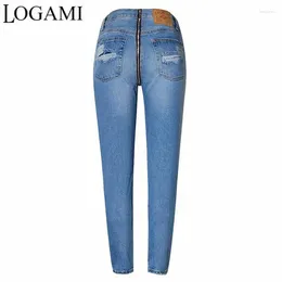 Women's Jeans LOGAMI High Waist Ripped Back Zipper Woman Mom For Women Denim Pants Spring Summer Streetwear