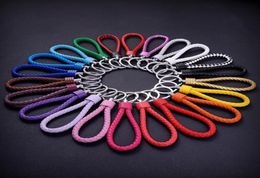 Various Colors Leather PU Wrist Braided Rope Woven Keychain Car Metal Keyring Key Holder Auto Key Chain Charm Accessory Pendant3923623