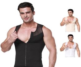 Men039s Body Shapers Slimming Abdominal Shaper Chest Vest Waist Trainer Tops Gynecomastia Shirt Men Control Boobs Zipper Corset1509512