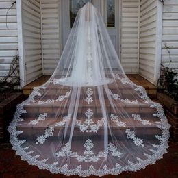 Cathedral Length Long Wedding Veils Custom Made White Ivory Champagne Bridal Veils with Comb Lace Appliqued Cheap Wedding Veil 286Q