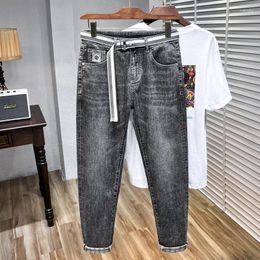 Men's Jeans 2024 Spring And Summer Light Luxury High-end Fashion Straight Slim Tide Printed Leisure Cotton Denim Pants