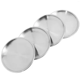 Plates 4 Pcs Stainless Steel Tray Fruit Cake Round Serving Plate Dinner Dish Metal Retro Barbecue