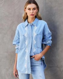 Women's Polos 2024 Autumn/Winter Denim Top Coat European And American Solid Loose Size Casual Long Sleeve Jacket OL Commuter Cas