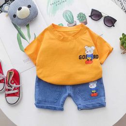 Clothing Sets Summer Cotton baby boys Clothing sets High-Quality Short T-Shirt + Denim Shorts 2-Piece Suits Fashion Cute Y240515