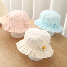 Caps Hats Summer thin baby bucket hat cute flower baby fisherman hat solid color outdoor sun protection hat for young children WX