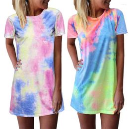 Casual Dresses Women's Tie-dye Printed Summer T Shirt Short Sleeve Swing Dress Nice For Teens