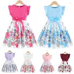 Girl Dresses 2024 Summer Dress Kids Clothes Flower Butterfly Patchwork Flying Sleeve Birthday Party Baby Girls 2 4 6 8 10 Years