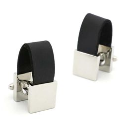 Cuff Links Mens leather chain cufflinks high-quality brass material black carved cufflinks wholesale and retail