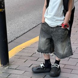 Trousers Boys Shorts 2024 Korean Style Summer All Match Jeans Raw Edge Tie Dye Loose Ripped Pants Fashion Children Bottoms