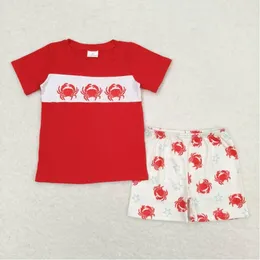 Clothing Sets Short Sleeve Red Top Crab Toddler Boys Outfit RTS Kids Baby Clothes Boutique Wholesale In Stock Kid