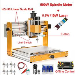 Linear Guide Rail Offline Aluminium Mini CNC Router 3018 Plus Engraving Machine 500W Spindle 5.5W 10W Laser PCB Milling