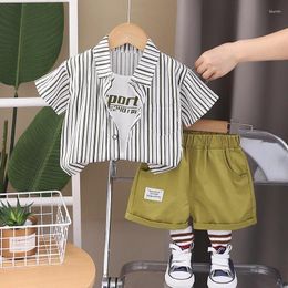 Clothing Sets Toddler Summer Set 2024 Korean Fashion 1 To 5 Years Vertical Striped Short Sleeve Shirts And Shorts 2PCS Boys Boutique