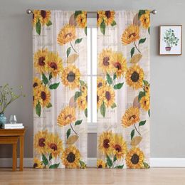 Curtain Sunflower Old Spaper Background Sheer Curtains For Living Room Decoration Window Kitchen Tulle Voile