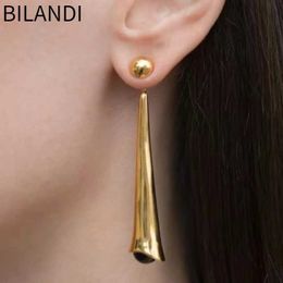 Dangle Chandelier Bilandi Fashion Jewellery metal gold earrings simple design beautiful front and pendant earrings on the back suitable for women d240516
