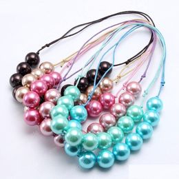Pendant Necklaces Fashion Girls Chunky Pearl Beads Necklace Kids Child Bubblegum Adjustable Rope Jewellery For Birthday Gift Drop Deli Dhw68