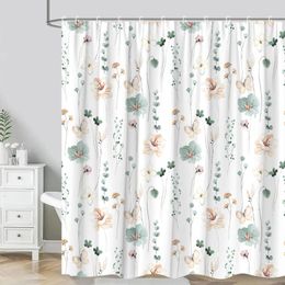 Shower Curtains Watercolor Floral Curtain Farm Green Botanical Butterfly Modern Wildflower Simple Polyester Fabric Bathroom Decor