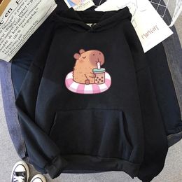 Women's Hoodies Capybara Loves Drinking Bubble Graphic Print Hooded Men Women Oversized Four Seasons Classic Sweatshirt Streetwear