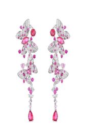 luxury butterfly dangle earring designer for woman S925 silver post party rose AAA zirconia silver white diamond earrings South Am1147060