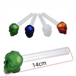 Wholesale Cheap Thick heady 5.5inch Length 3D creative Skull Glass Oil Burner Colourful Glass hand straw Pipe for Smoking