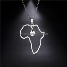 Pendant Necklaces My Shape Africa Map Heart For Women Men Stainless Steel Chain African Charms Necklace Choker Fashion Jewellery My Drop Otiih