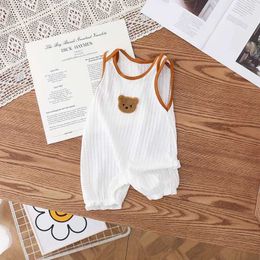 Rompers Summer Solid Infant Newborn Baby Overall jumpsuit sleeveless boy with bear embroidery for children and girls d240517