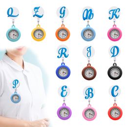 Womens Watches Blue Large Letters Clip Pocket Retractable Hospital Medical Workers Badge Reel On Lapel Fob Watch Hang Clock Gift With Ott6T