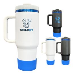 20 pack black white powder coated blue plated underneath H2.0 40oz quencher tumbler with silicone boot sleeve for laser engraving ready to ship