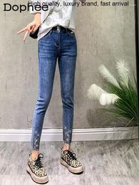 Women's Jeans Drilling Women's High Waist Slimming Skinny Denim Trousers 2024 Autumn Tight Cotton Stretch Cropped Pants Fashion