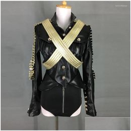 Stage Wear Beyonce Leather Clothes 2 Piece Sets Female Nightclub Bar Dj Pole Dance Costume Party Carnival Dwy3272 Drop Delivery Appar Dhc43