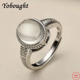 Cluster Rings S925 Sterling Silver For Women Men Fashionable Sweet Cool Style Inlaid Round Moonstone Punk Jewelry