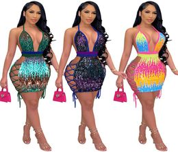 Womens sleeveless dresses one piece set sexy bodycon mini sequins dress fashion panelled party evening night club dress klw01139193841