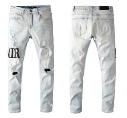 Pop Luxury Brand Designer Mens Jeans Casual Letter Printed White Colour Jean Ripped Holes Skinny Motorcycle Denim Pants4188184