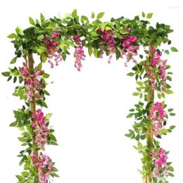 Decorative Flowers 180cm Wisteria Artificial Vine Garland Ivy Wall Wedding Arch Decoration Fake Plants Foliage Rattan Trailing Faux