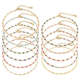 Anklets New golden curled chain ankle bracelet stainless steel multi-color enamel bead ankle bracelet womens summer ankle bracelet womens jewelry 23cm d240517