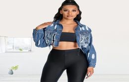 Streetwear Cropped Denim Jacket Women Long Sleeve Tassel Crop Blue Jean Jackets Oversized Female Outwear Plus Size 3XL 4XL 5XL6544168