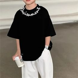 Summer Casual Kids Clothes Boy Cotton Short Sleeve Letter Pattern T-Shirt 240517