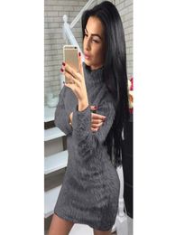WholeWinter Plush sweater Dress Women Party Bodycon Christmas Black clothing Sexy Mini bandage knitted Dress For Female2790346