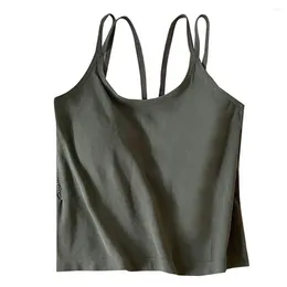 Camisoles & Tanks Summer Women Vest U-neck Sleeveless Cross Back Straps With Chest Pads Slim Bottoming Tops Streetwear