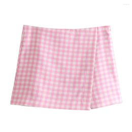 Women's Shorts 2024 Summer Product Fashionable And Versatile High Waist Bag Hip A-line Plaid Asymmetric Skirt Pants