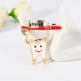 Brooches Enamel Tooth Toothbrush Women Alloy Gold Colour Healthy Dentist Brooch Pins Year Accessories Gifts AL651