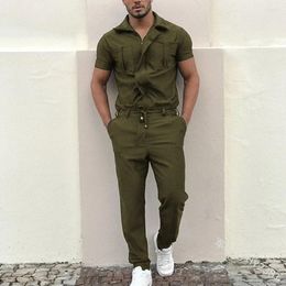 Men's Casual Shirts 2024 Mens Rompers Pants Loose One-Piece Suit Overalls Fashion Short Sleeve Jumpsuit Streetwear Men Ropa De Hombre