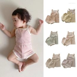 Clothing Sets Sleevedless Suits Summer Baby Girls Clothes 2024 Kids 2 Piece Set Cotton Toddler Plaid Shorts Born-12months